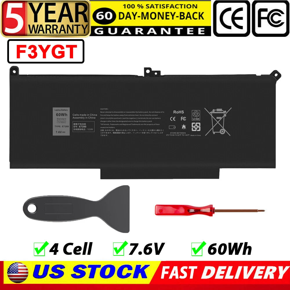 F3YGT 60Wh Battery for Dell Latitude 12 7280 7290 13 7380 7390 14 7480 7490 P28S