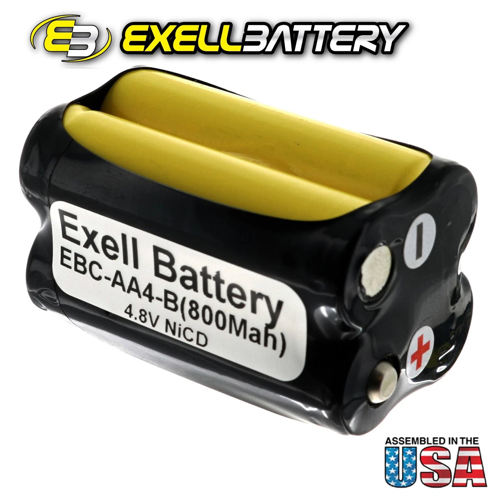 Exell Custom 4.8V 800mAh NiCd 4xAA Square Button Top Battery Pack