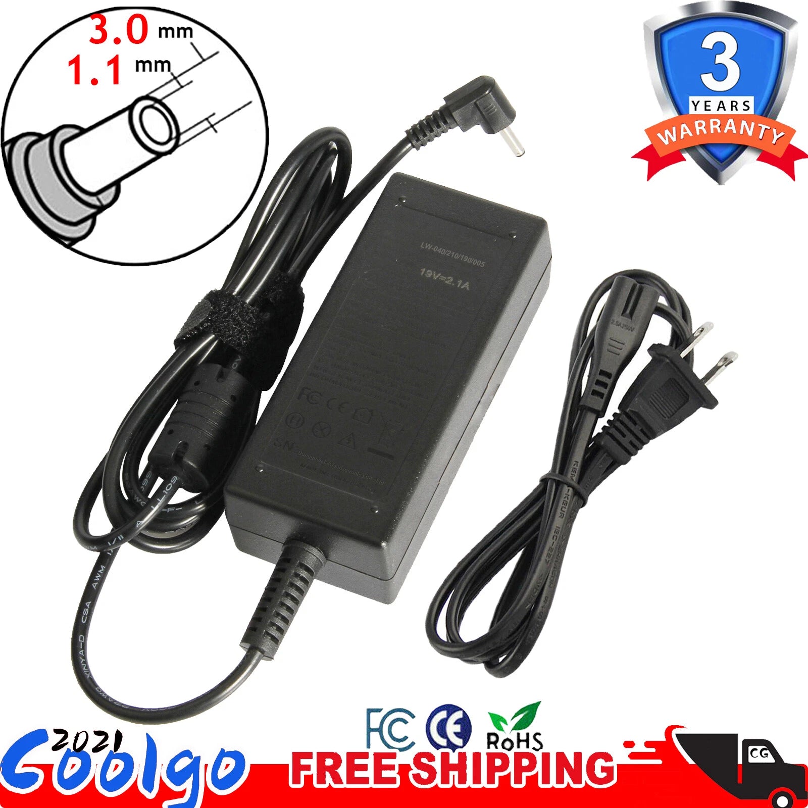 AC Adapter Charger for Acer Chromebook 15 14 13 11 R11 CB3-111 C720 NEW 3.0mm