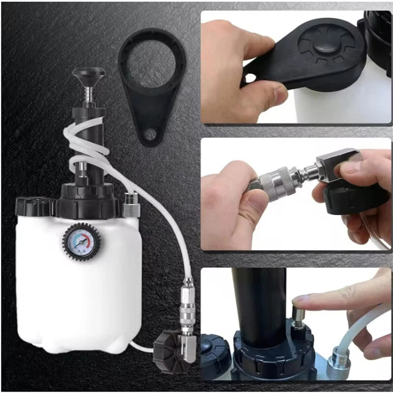 3+1L Manual Brake Bleeder Kit Oil Bottle Fluid Pressure Bleeding Vacuum Pump Set
