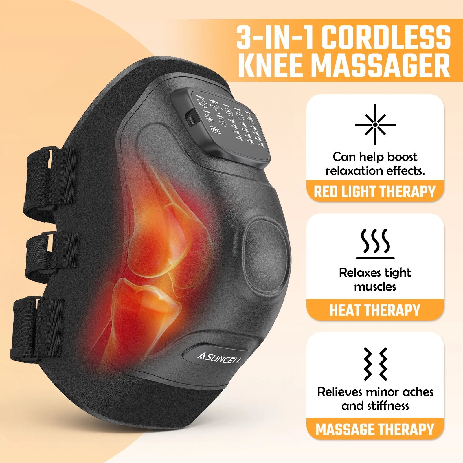 3-in-1 Cordless Knee Massager with Heat Vibration & Red Light Therapy Pain LED