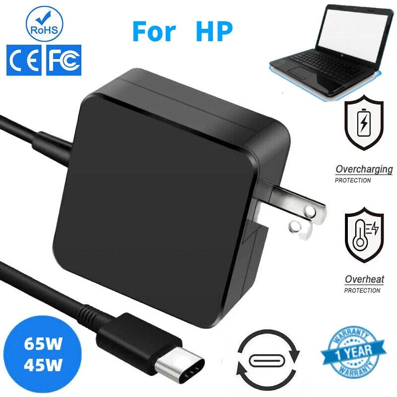 For HP USB-C 65W Slim Travel Power Adapter Laptop Charger Type-C Universal Chage