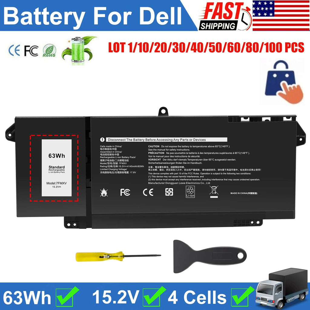 ?LOT 7FMXV Battery For Dell Latitude 5320 7320 7420 7520 9JM71 TN2GY 4M1JN 63Wh