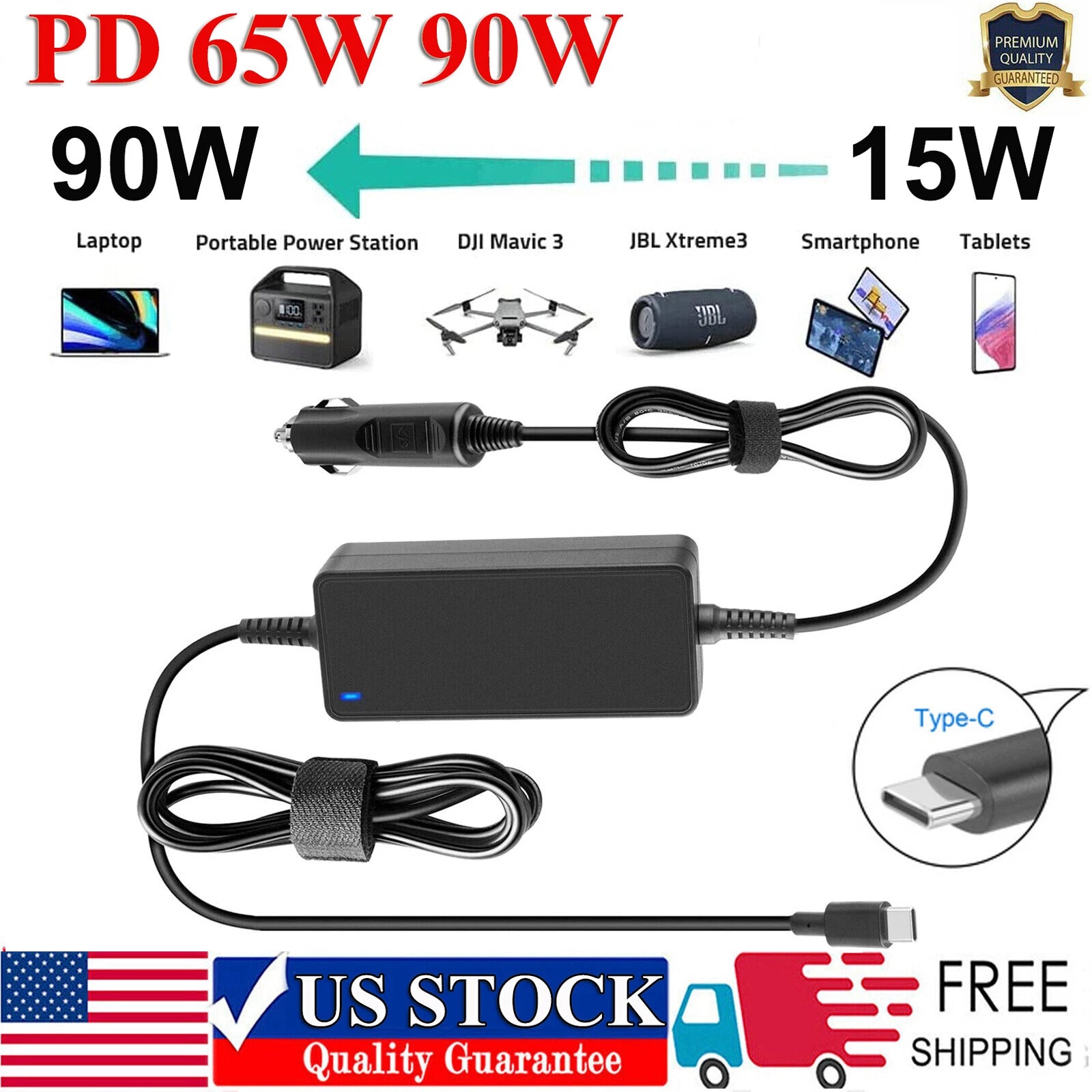 90W 87W 65W 61W 45W 20W USB Type C PD Laptop Car Charger Power Supply DC Adapter