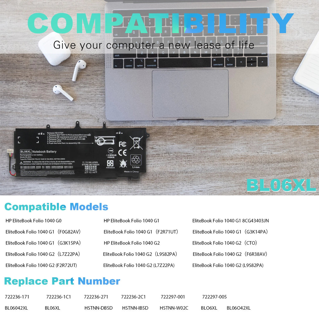 BL06XL Battery For HP EliteBook Folio 1040 G1 G2 BLO6XL 722297-001 HSTNN-W02