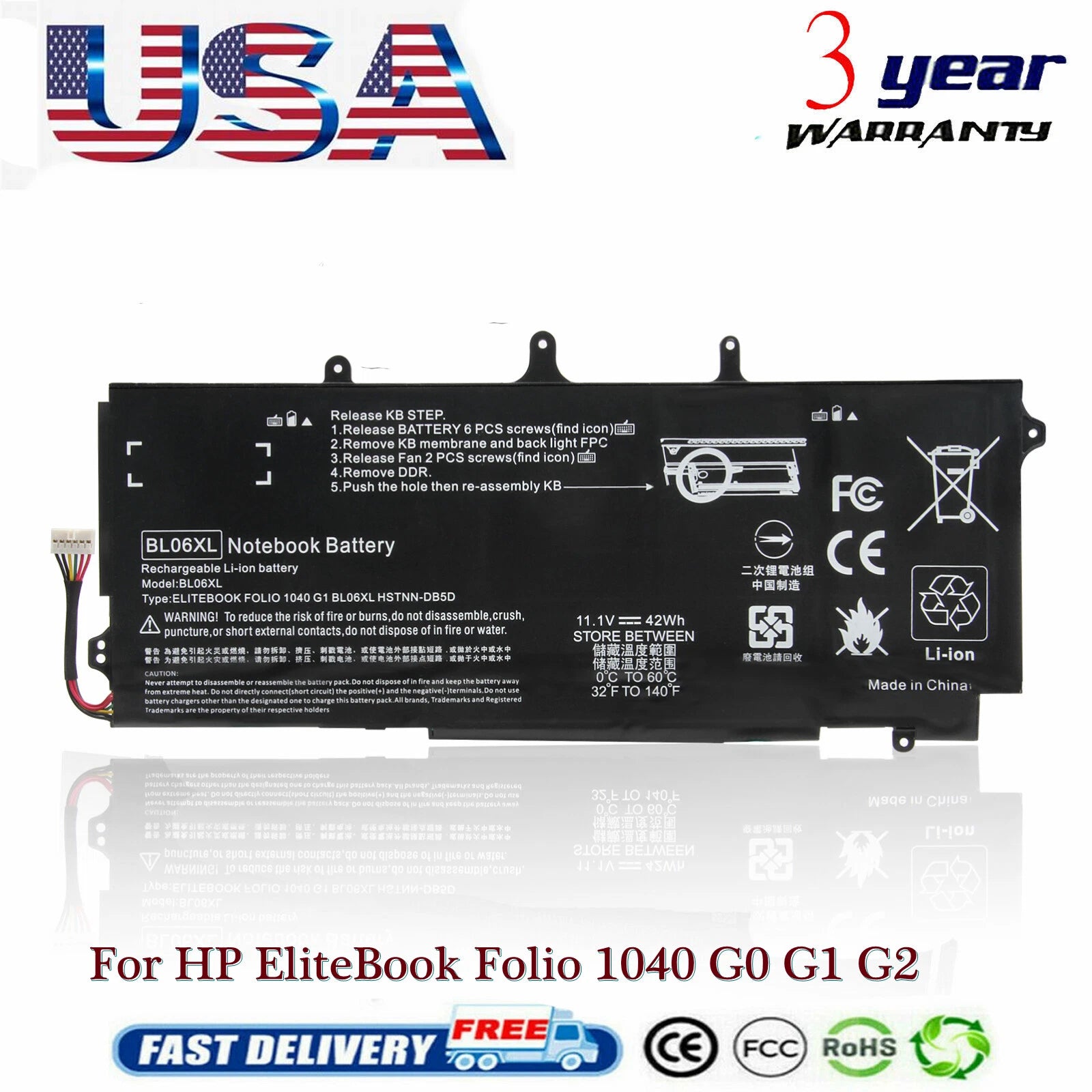 BL06XL Battery For HP EliteBook Folio 1040 G1 G2 BL06042XL HSTNN-DB5D 722297-001