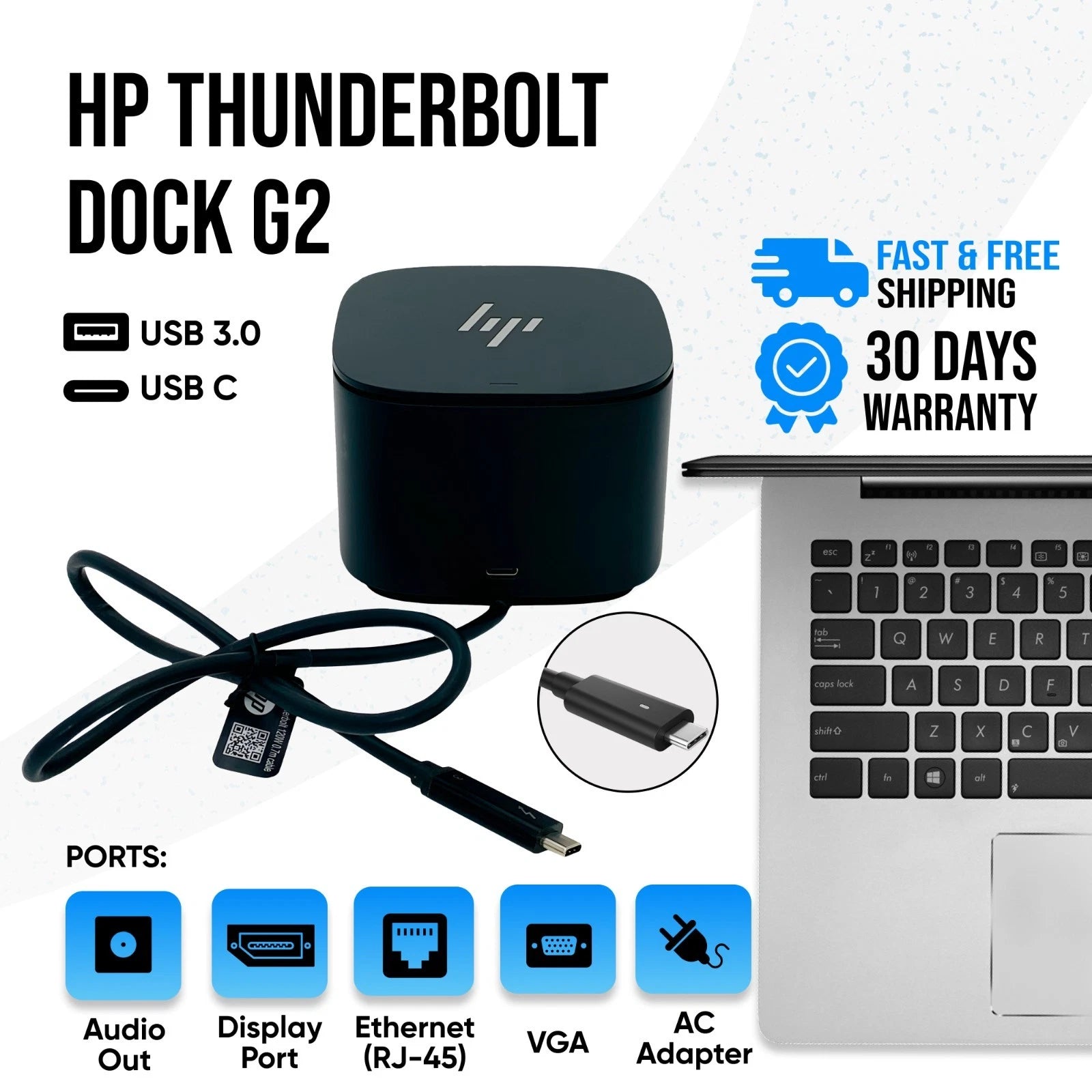 NEW HP USB-C Docking Station for EliteBook x360 1020 G2 1030 G2 Laptop w/Adapter