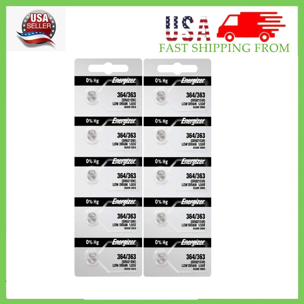 10 x Fresh Stock Energizer Watch Silver Oxide Batteries 364/363 SR621SW Battery