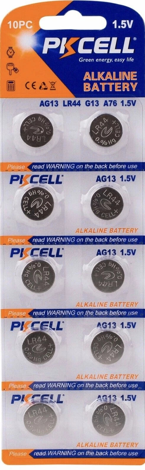 LR44 PKCELL AG13 (10 piece) LR44 PKCELL A76 L1154 AG13 357 New Alkaline Battery