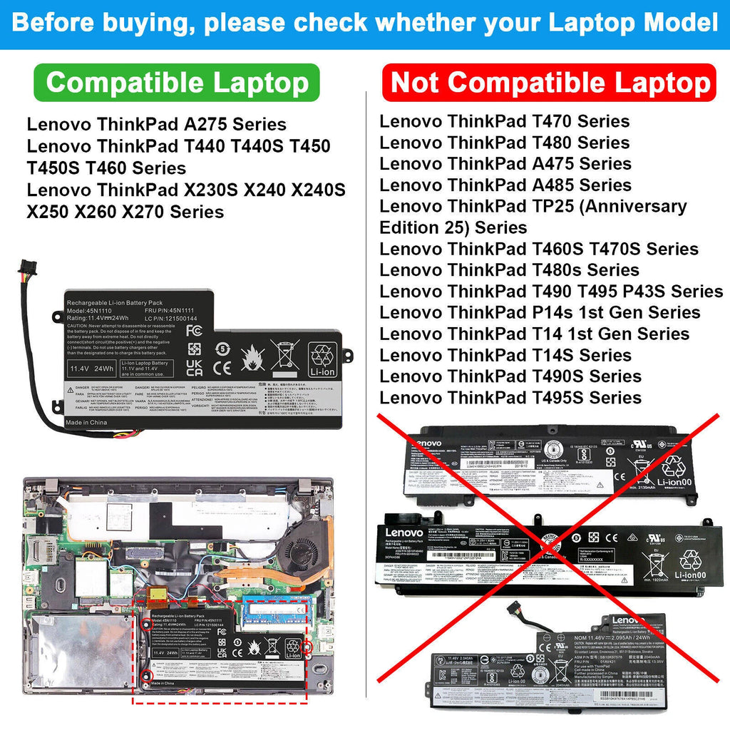 45N1773 45N1111 45N1112 45N1113 45N1108 45N1109 Battery For Lenovo T440S T440 PC