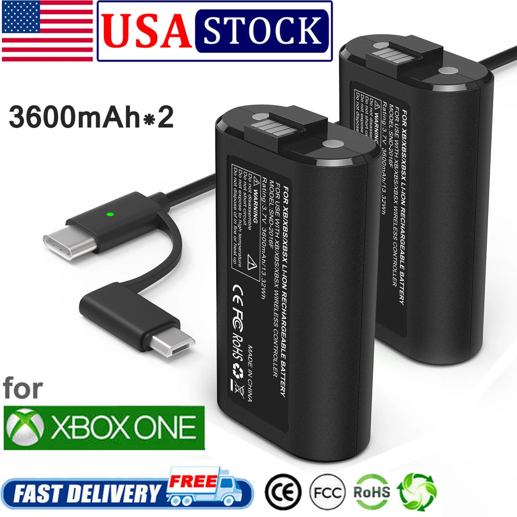 2* 3600mWh Charging Cable Rechargeable Battery Pack for Xbox One Xbox Series X|S
