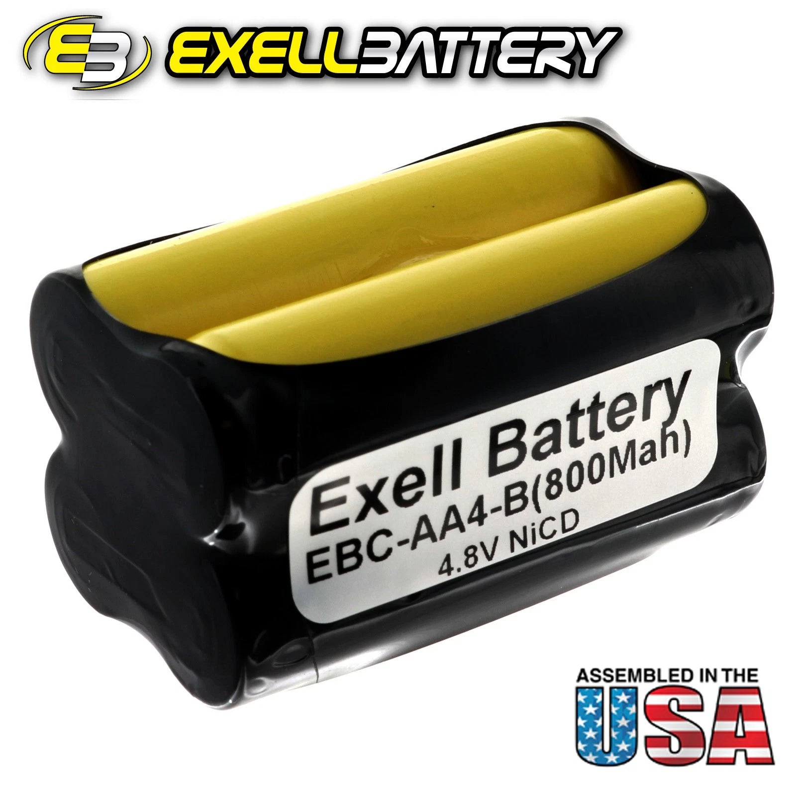 Exell Custom 4.8V 800mAh NiCd 4xAA Square Button Top Battery Pack