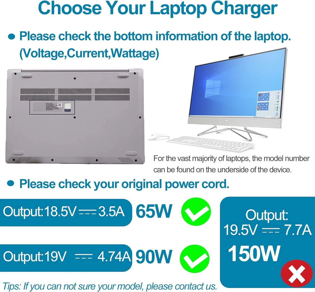 90W 65W Ac Adapter for HP All in One Desktop Computer Power Cord 20" 22" 24" 27"