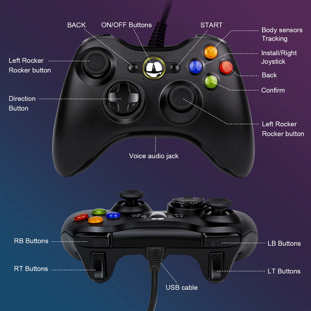 Wireless Gamepad Controller For Microsoft Xbox 360/360 Slim /360E PC Win 11 10 7