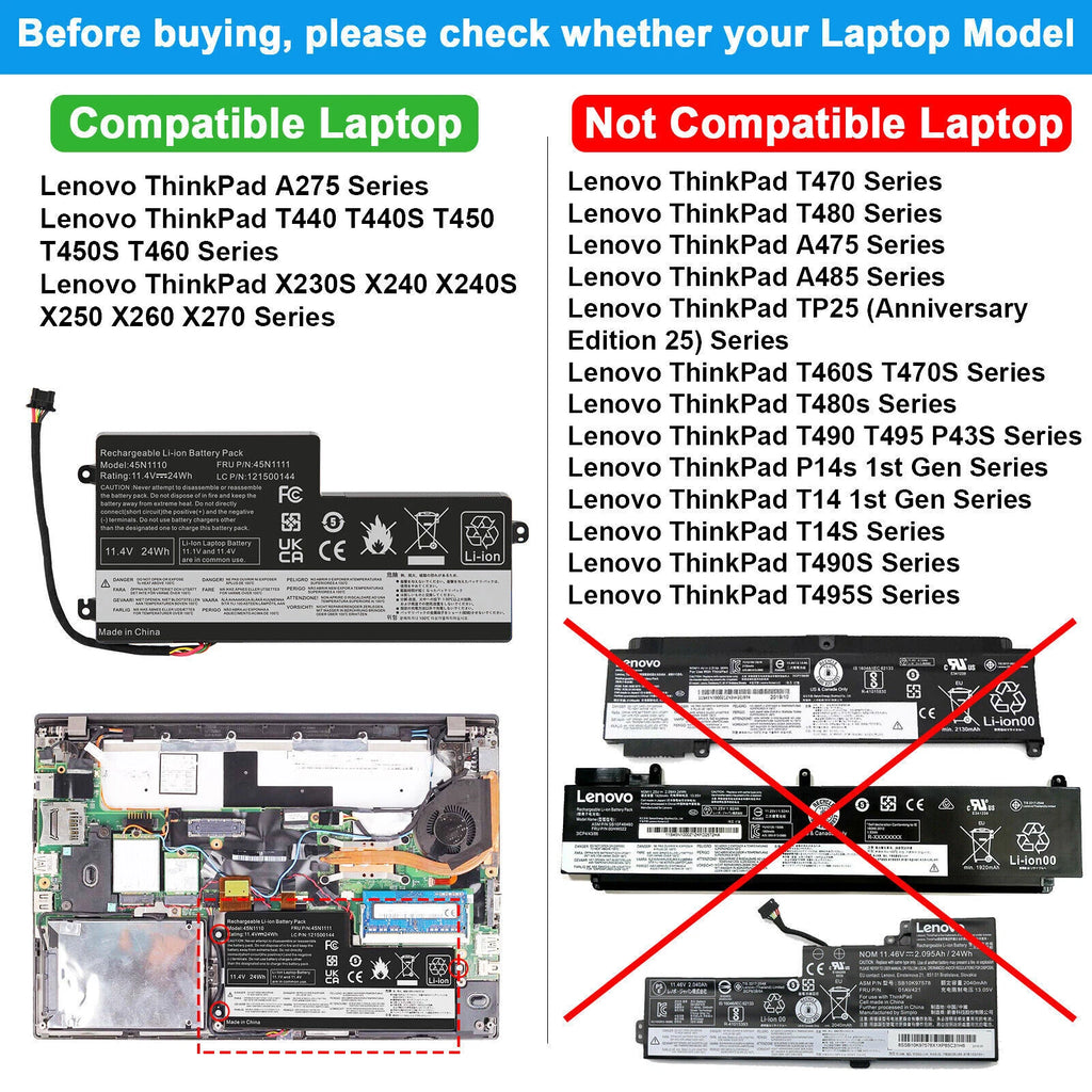 Replace 45N1773 Battery For Lenovo ThinkPad T440 T450 T450S T460 45N1110 01AV459