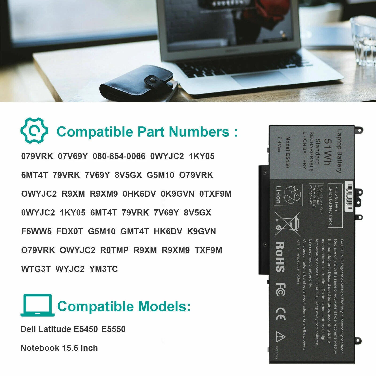 G5M10 Battery for Dell Latitude E5450 E5250 E5550 15.6" 8V5GX R9XM9 WYJC2 7.4V
