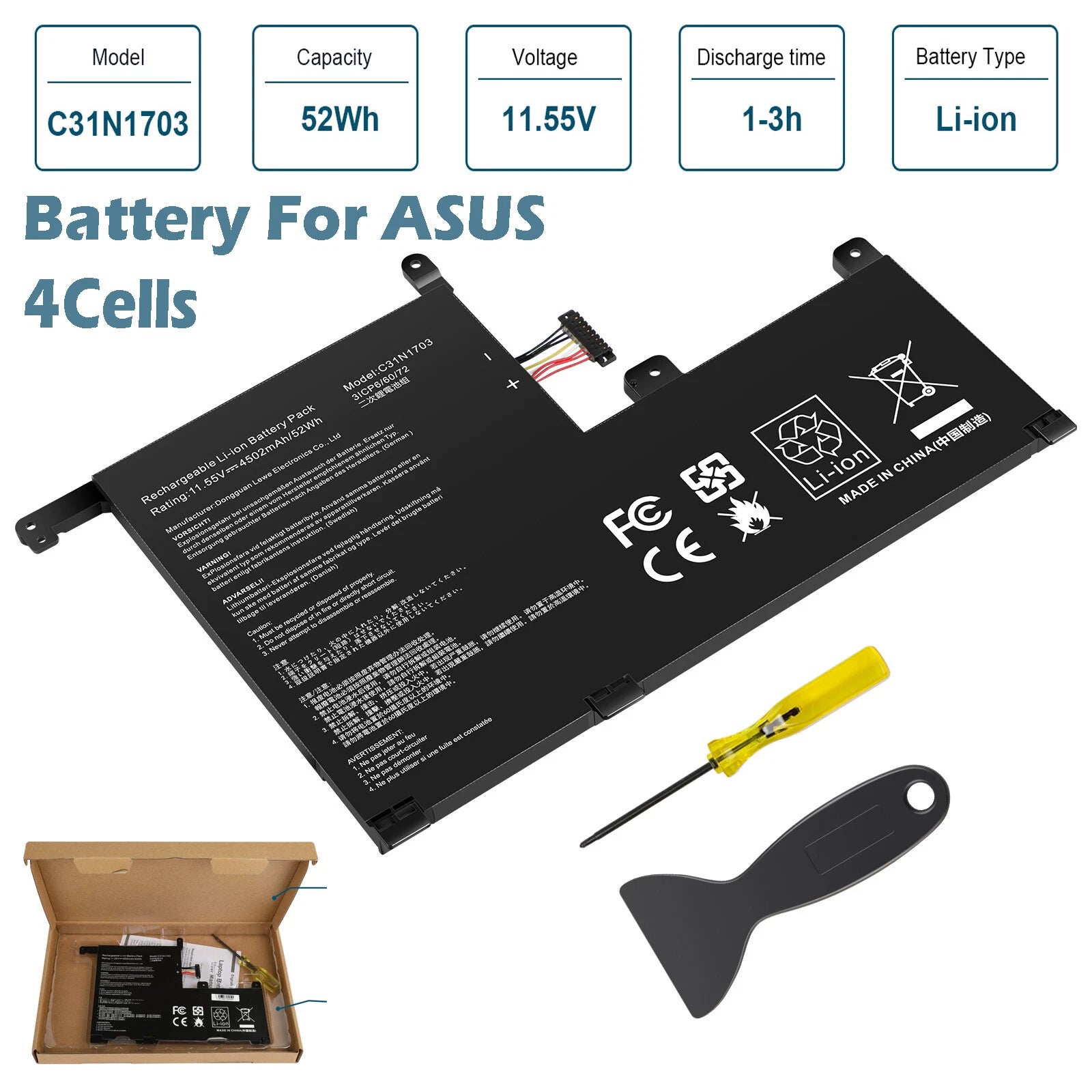 Replace C31N1703 Battery For Asus Zenbook Flip UX561U Q525U UX561UA UX561UN 52WH