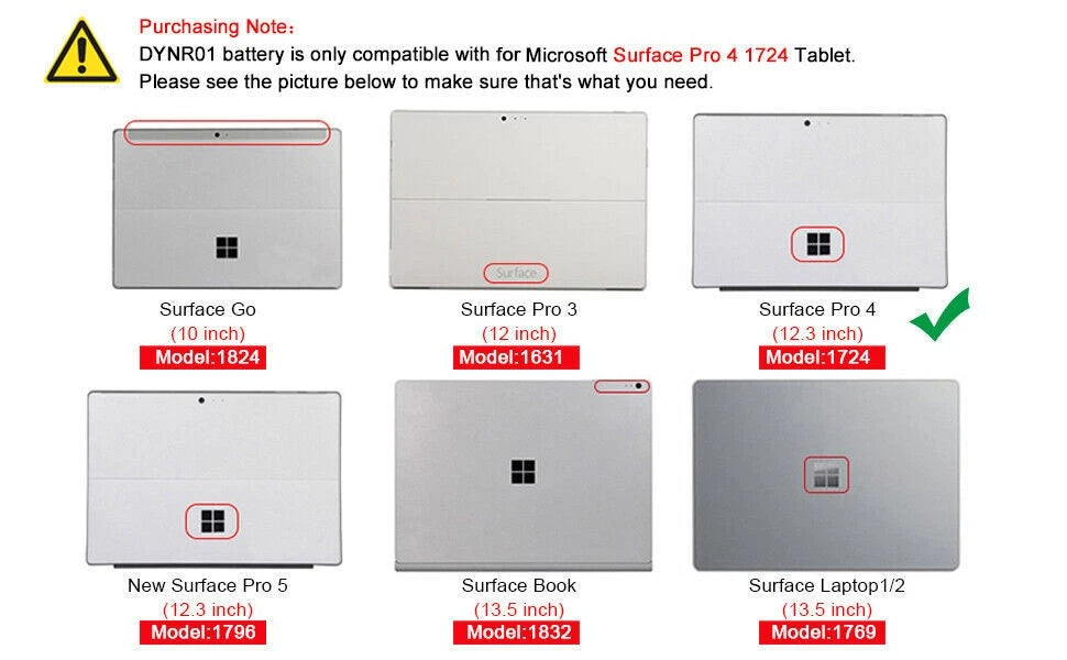 Battery for Microsoft Surface Pro 4 1724 12.3" Type G3HTA027H DYNR01 Stylus Pen