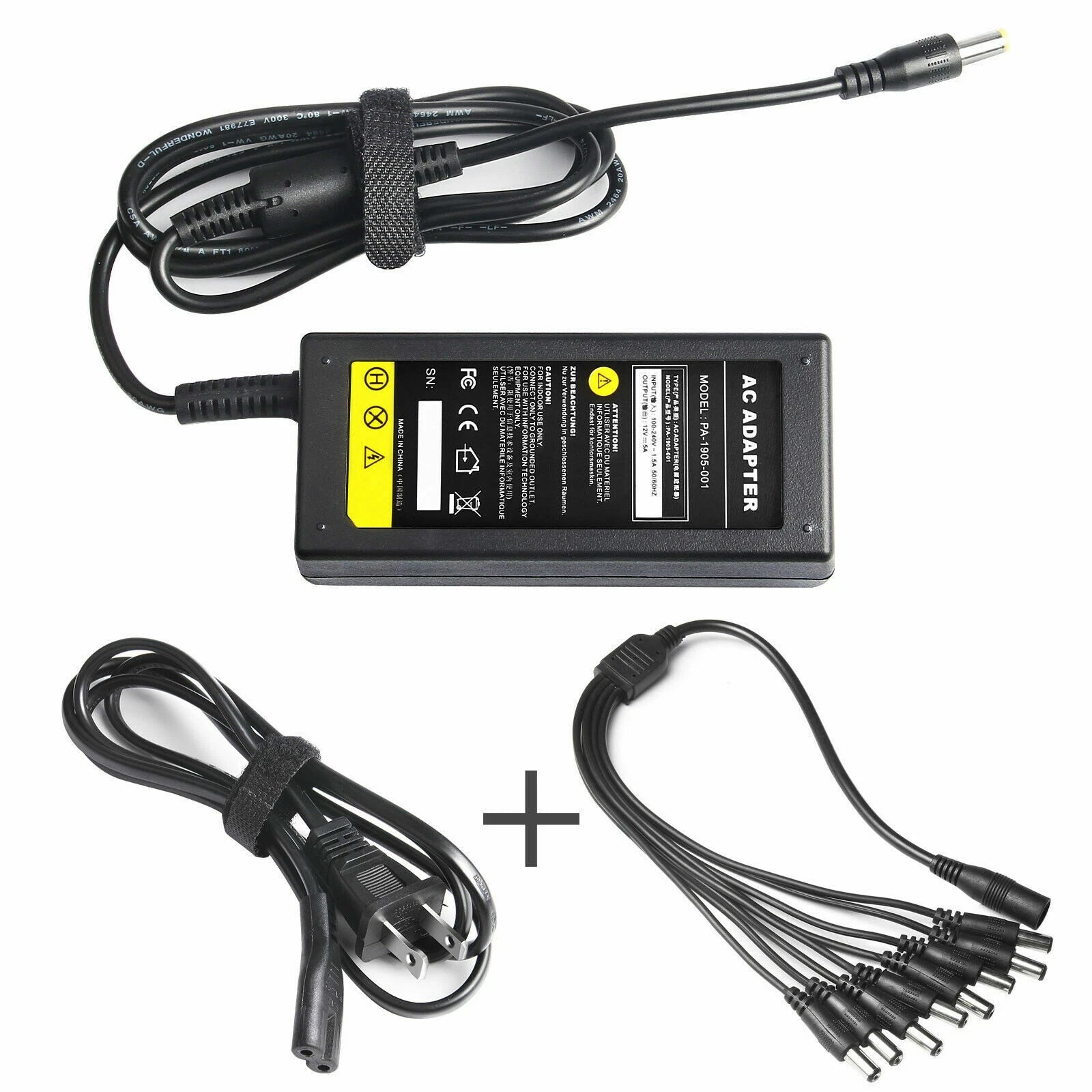 12V 5A AC Power Supply Adapter +8 Split Power Cable For CCTV Security Camera DVR