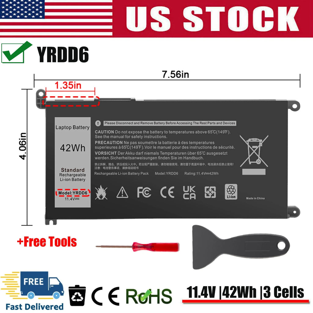 ?42WH YRDD6 Laptop Battery For Dell Inspiron 3493 3582 3583 3593 3793 5480 VM732