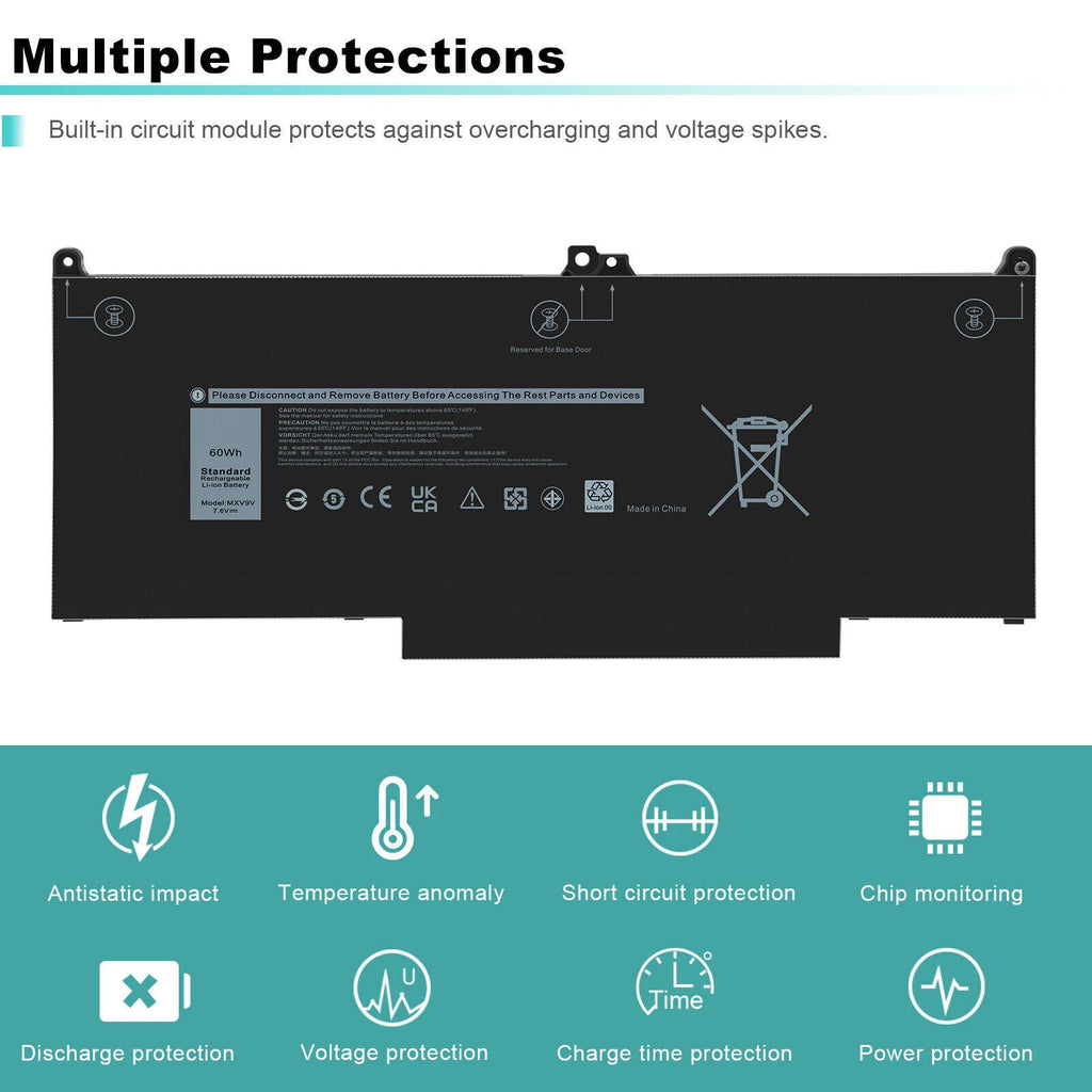 MXV9V Battery For Dell Latitude 5300 5310 2-in-1 E5300 E5310 E7300 E7400 60Wh
