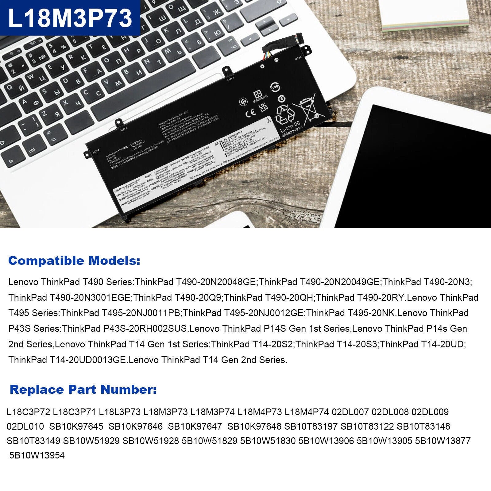 L18C3P72 L18L3P73 02DL007 Battery for Lenovo ThinkPad T490 T495 P43S T14 P14s