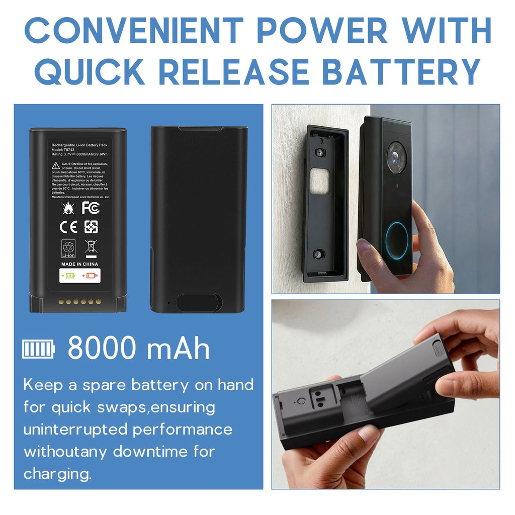 8000mAh E340 Battery for Eufy Security Video Doorbell E340/C31 w/ Type-C Charger