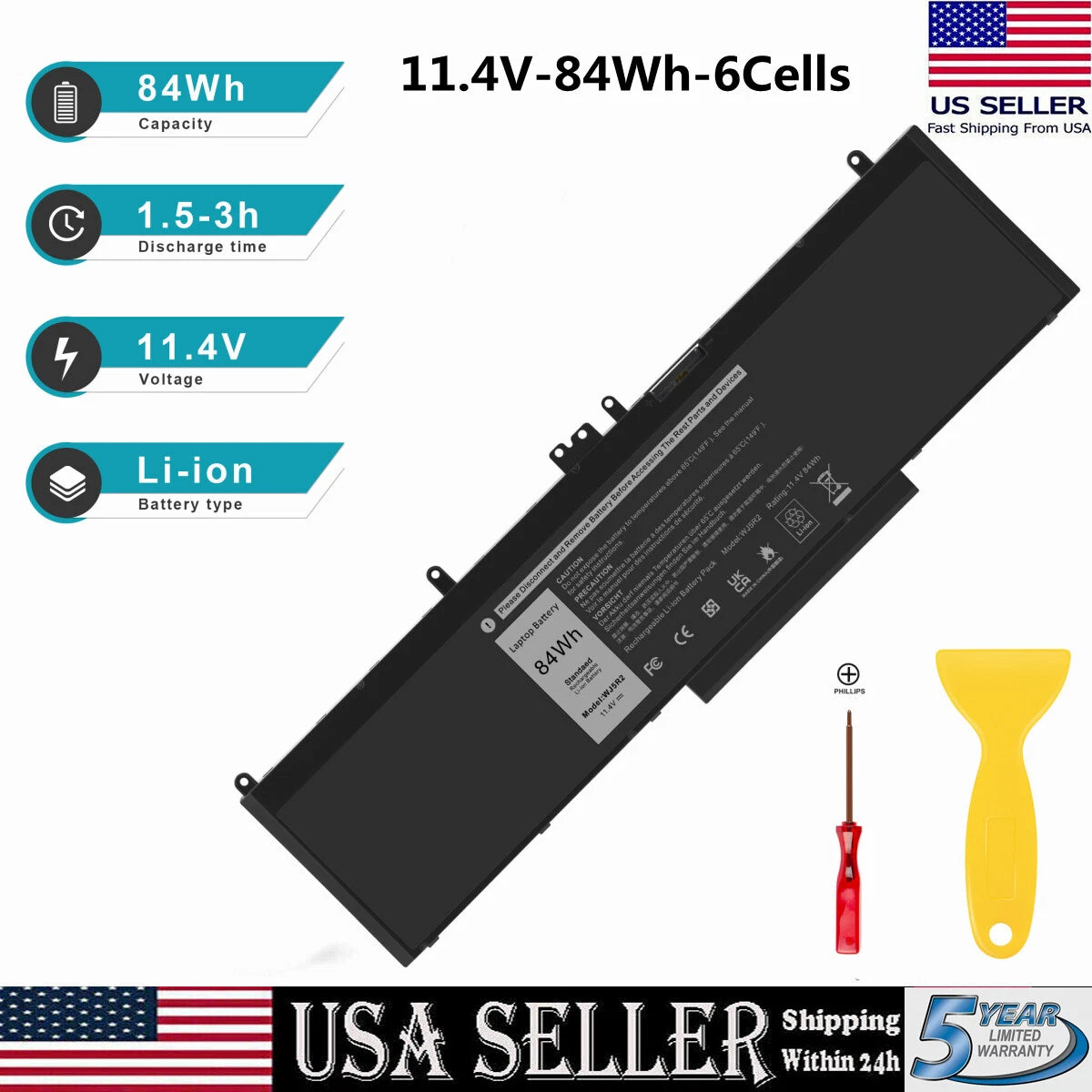 WJ5R2 Battery for Dell Precision 3510 M3510 Latitude E5570 4F5YV G9G1H 84Wh