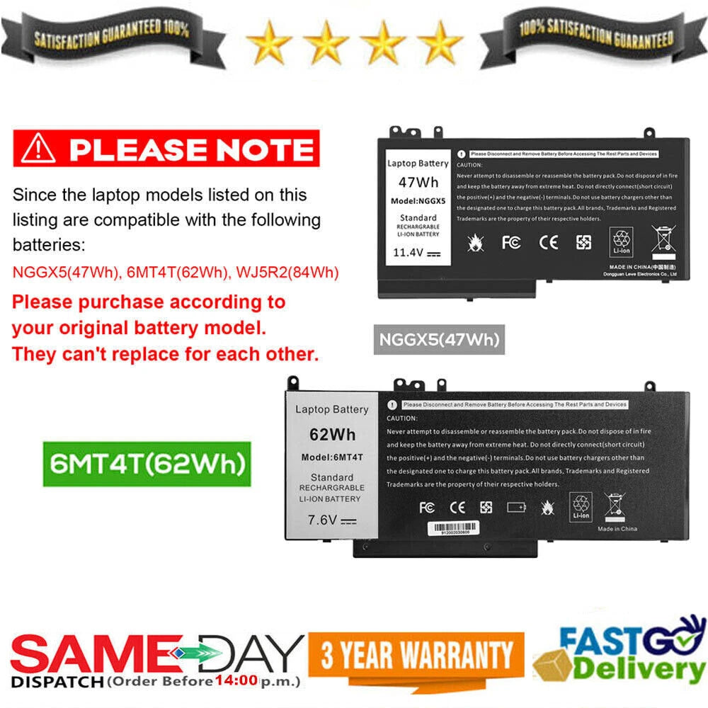 6MT4T NGGX5 Battery For Dell Latitude E5270 E5470 E5570 Precision M3510 7V69Y