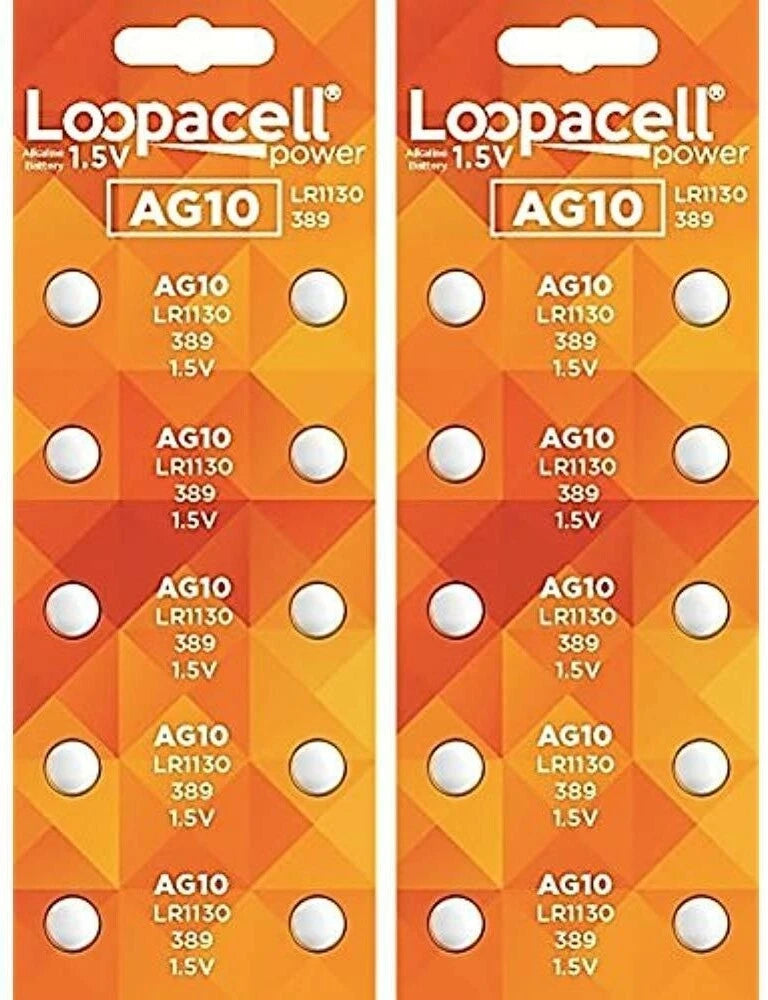 20 AG10 LR1130 LR1131 389A 389 Loopacel 1.5 Volt Alkaline Button Cell Batteries