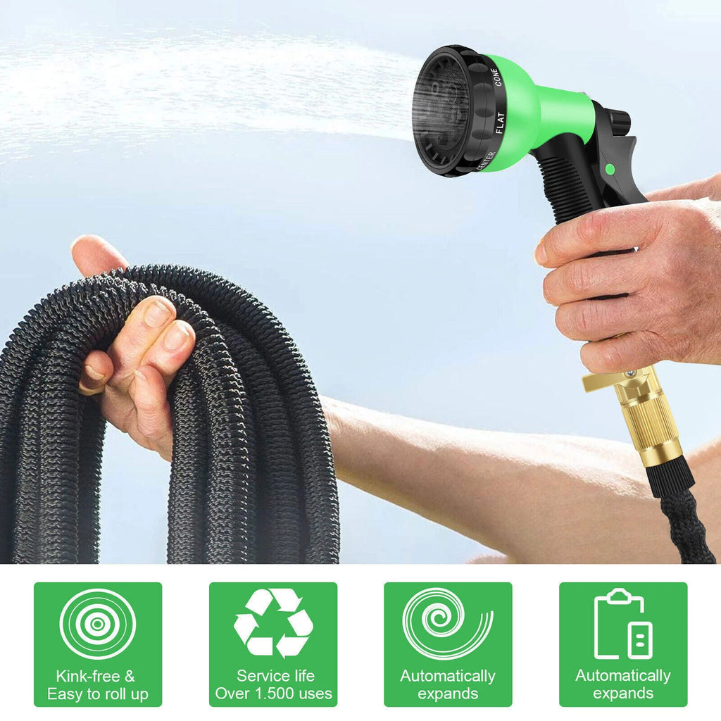 Durable 100 FT Heavy Duty Expandable Flexible Garden Water Hose Spray Nozzle