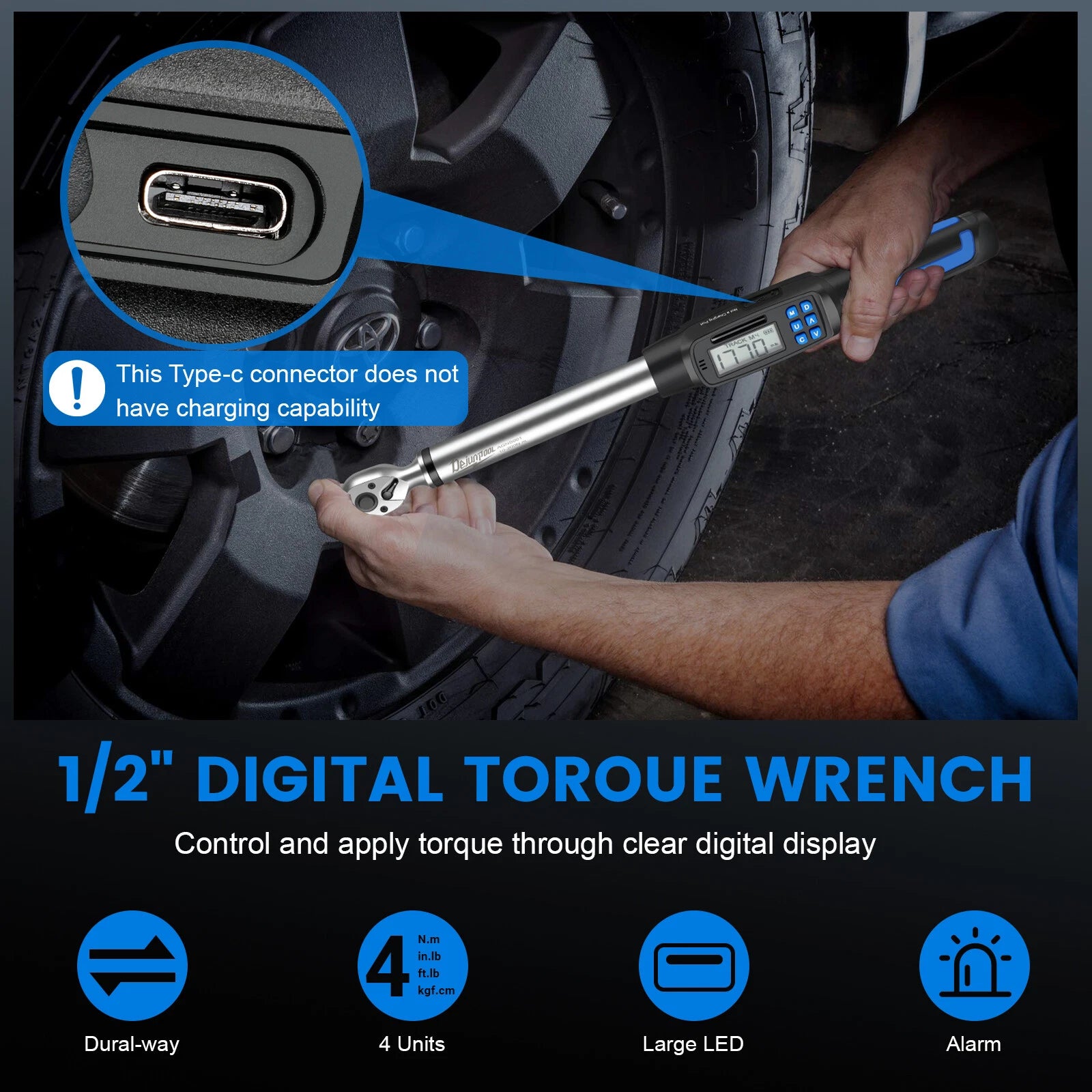 NEW Digital Torque Wrench Adjustable 1/2" Drive 10-200NM ±2% Accuracy