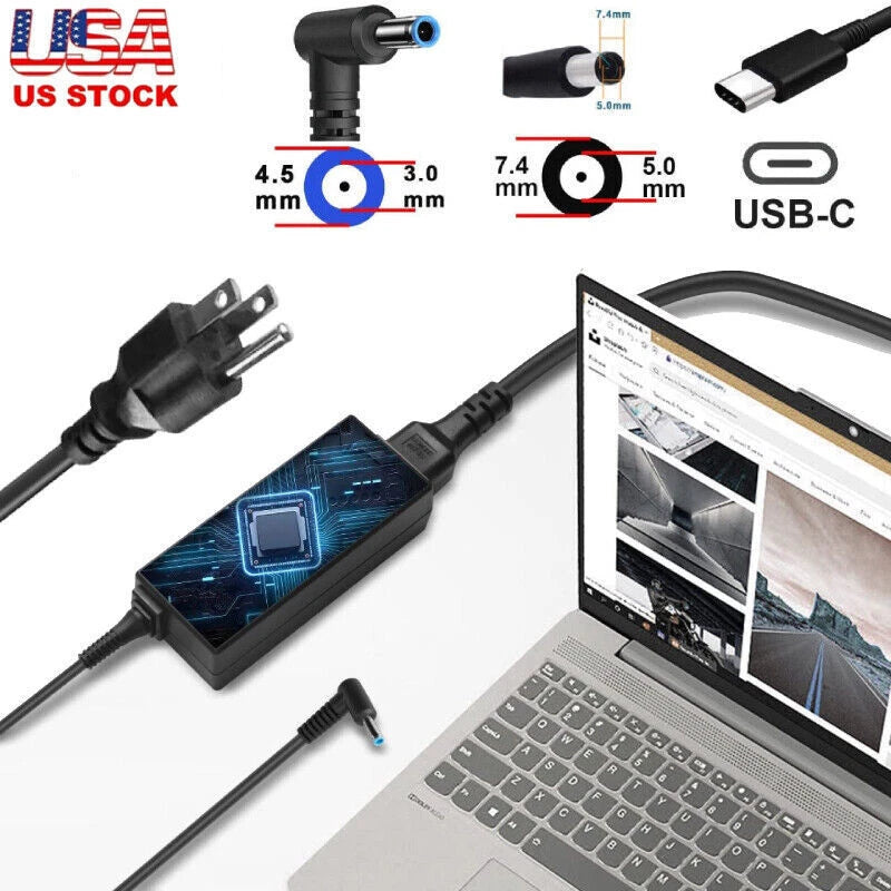 USB-C Charger For HP SMART Blue Tip 19.5V 45W 65W Laptop Type-C AC Adapter Power