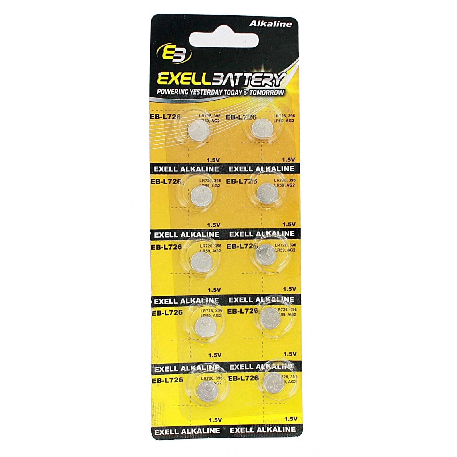 10pk Exell EB-L726 Alkaline 1.5V Watch Battery Compatible With AG2 LR726 396