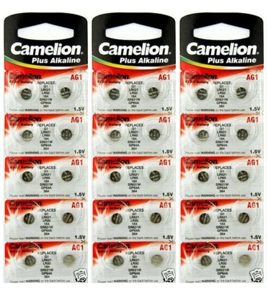 30 Pk Camelion AG1 364 LR621 531 SR60 1.5V Plus Alkaline Watch Battery