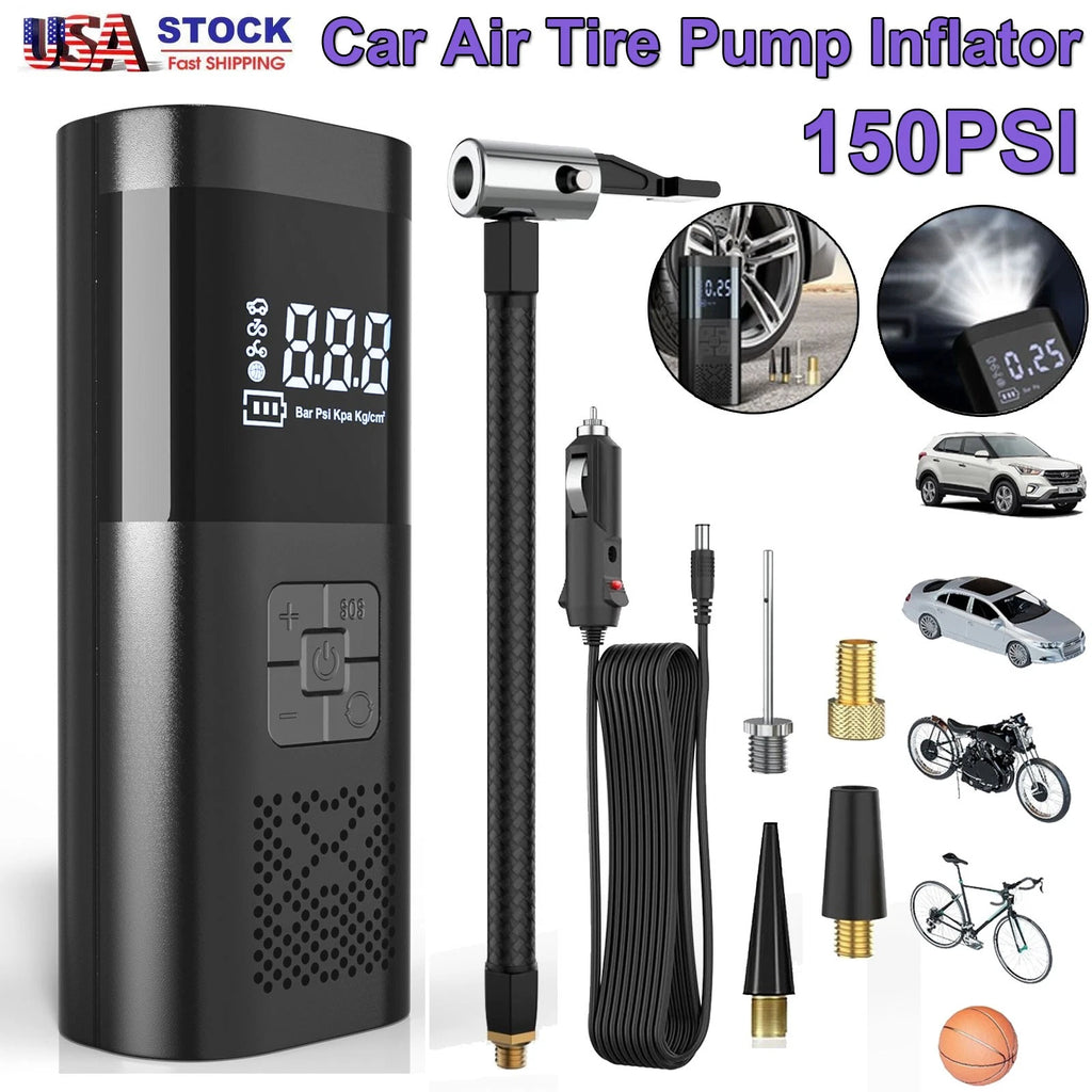 150PSI Tire Inflator Portable Air Compressor Intelligent Cordless Car Air Pump