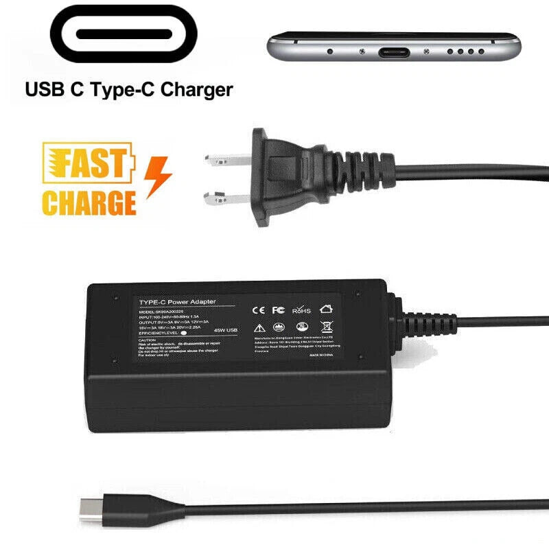 65W USB-C Type-C Cable For HP/Lenovo/Acer/Asus Adapter Chromebook Laptop Charger