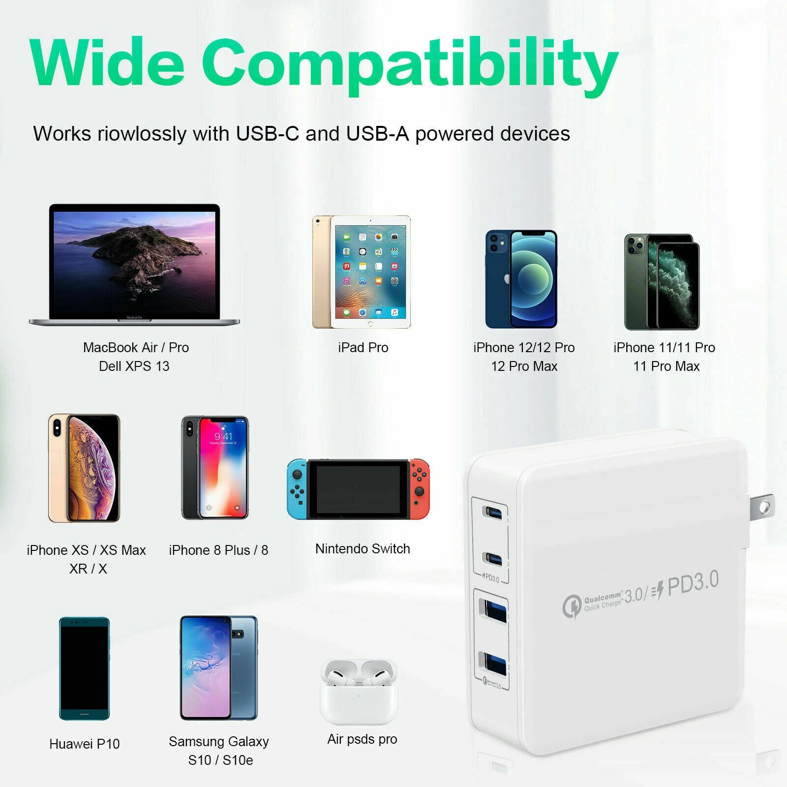 4 In 1 GaN Charger Adapter 100W Max Fast Charger Brick With Type C & USB Ports