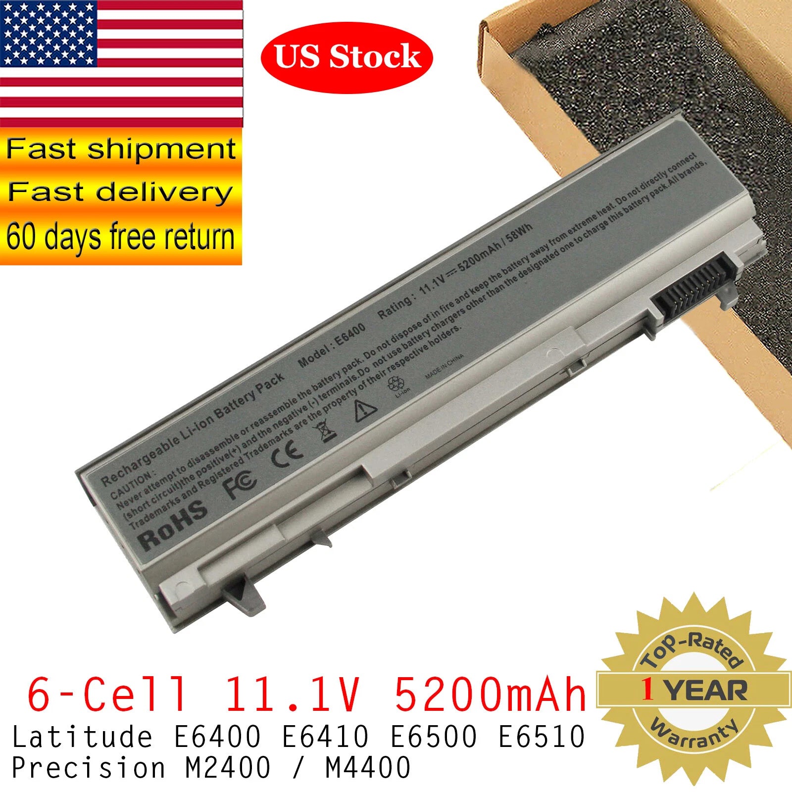 58WH 6CELL Battery Rplace For Dell Latitude E6400 E6410 E6500 E6510 4M529 KY265