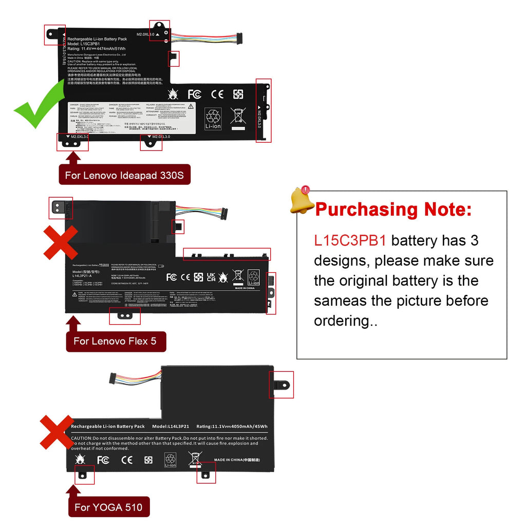 ?L15C3PB1 L15L3PB0 Battery For Lenovo IdeaPad 320S-15IKB Flex 4-1470 51wh