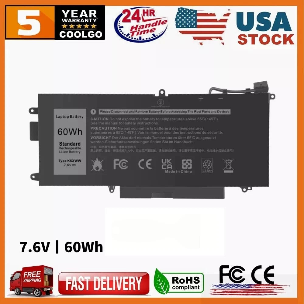 ?60Wh K5XWW Battery/Charger for Dell Latitude 5289 7389 7390 2-in-1 Series N18GG