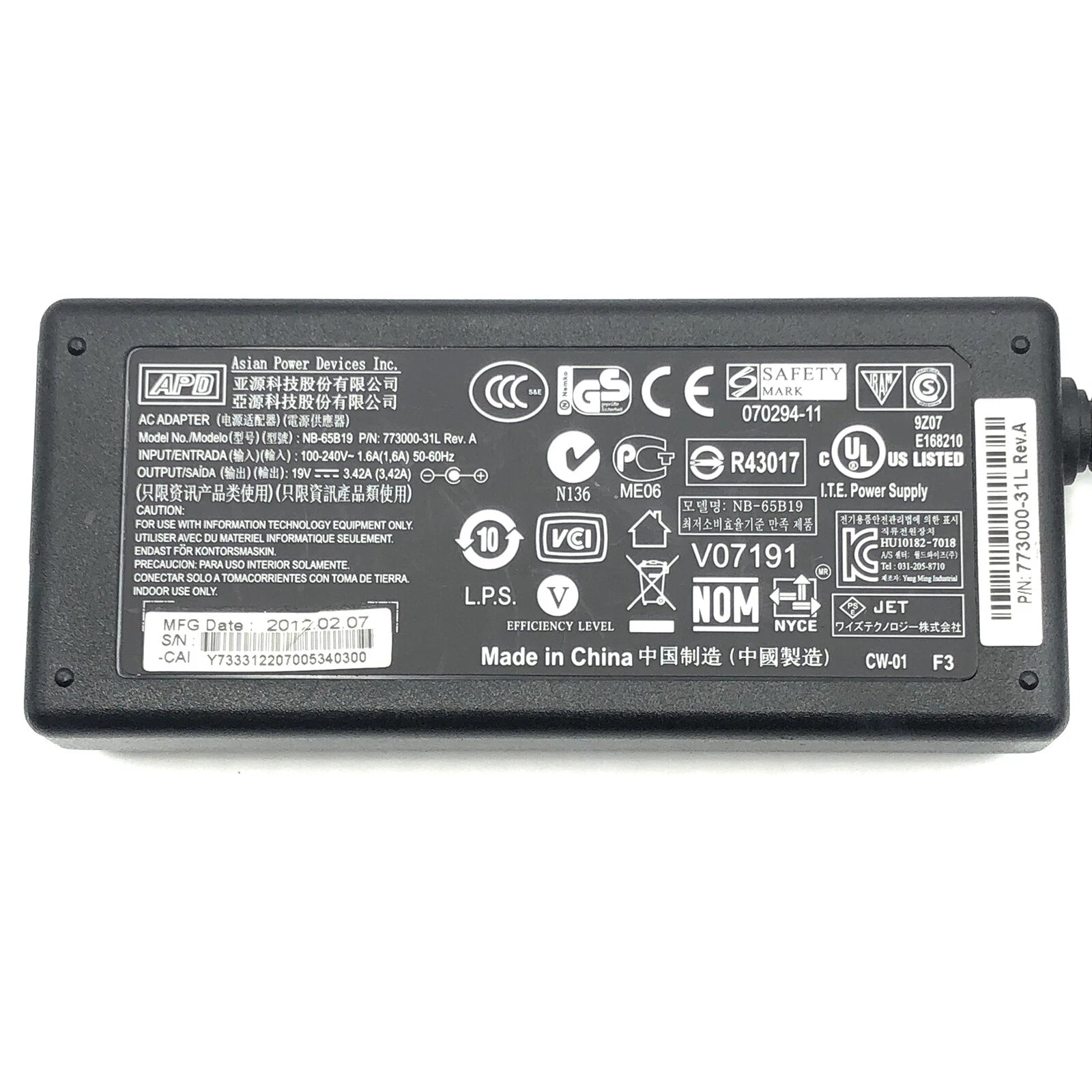 NEW Genuine APD AC Adapter For Asus Vivobook S400CA R405CA Laptop Charger