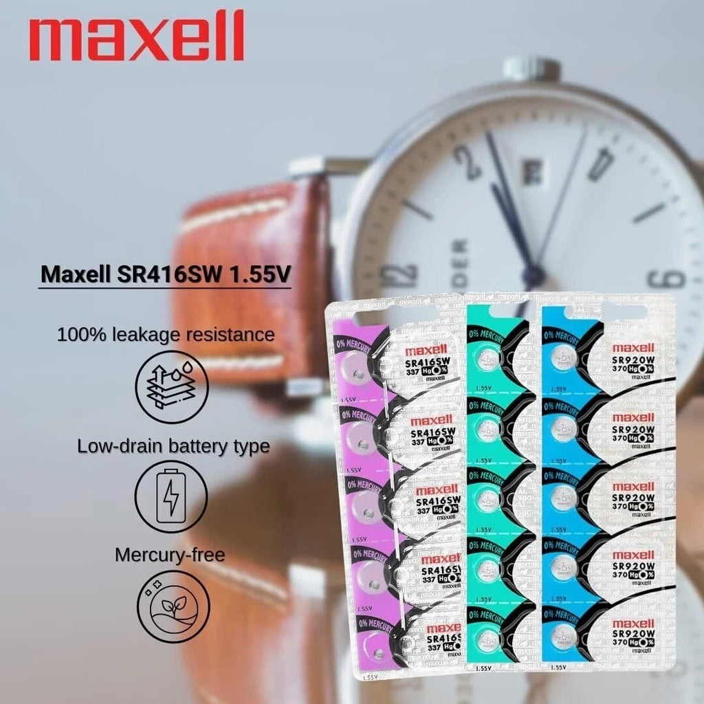 Maxell SR416SW 1.55V Silver Oxide Battery (5pcs per pack)