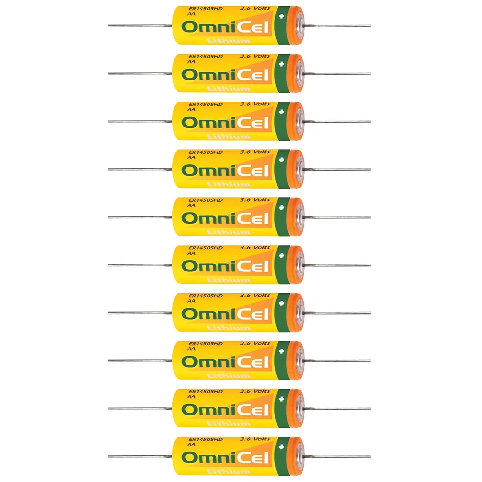 10pc OmniCel ER14505HD 3.6V Sz AA Lithium Battery Axial Pins Sensors Detectors