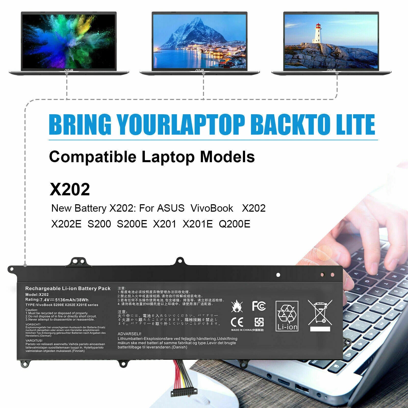 C21-X202 38Wh Battery For ASUS VivoBook X202 X202E S200 S200E X201 X201E Q200E