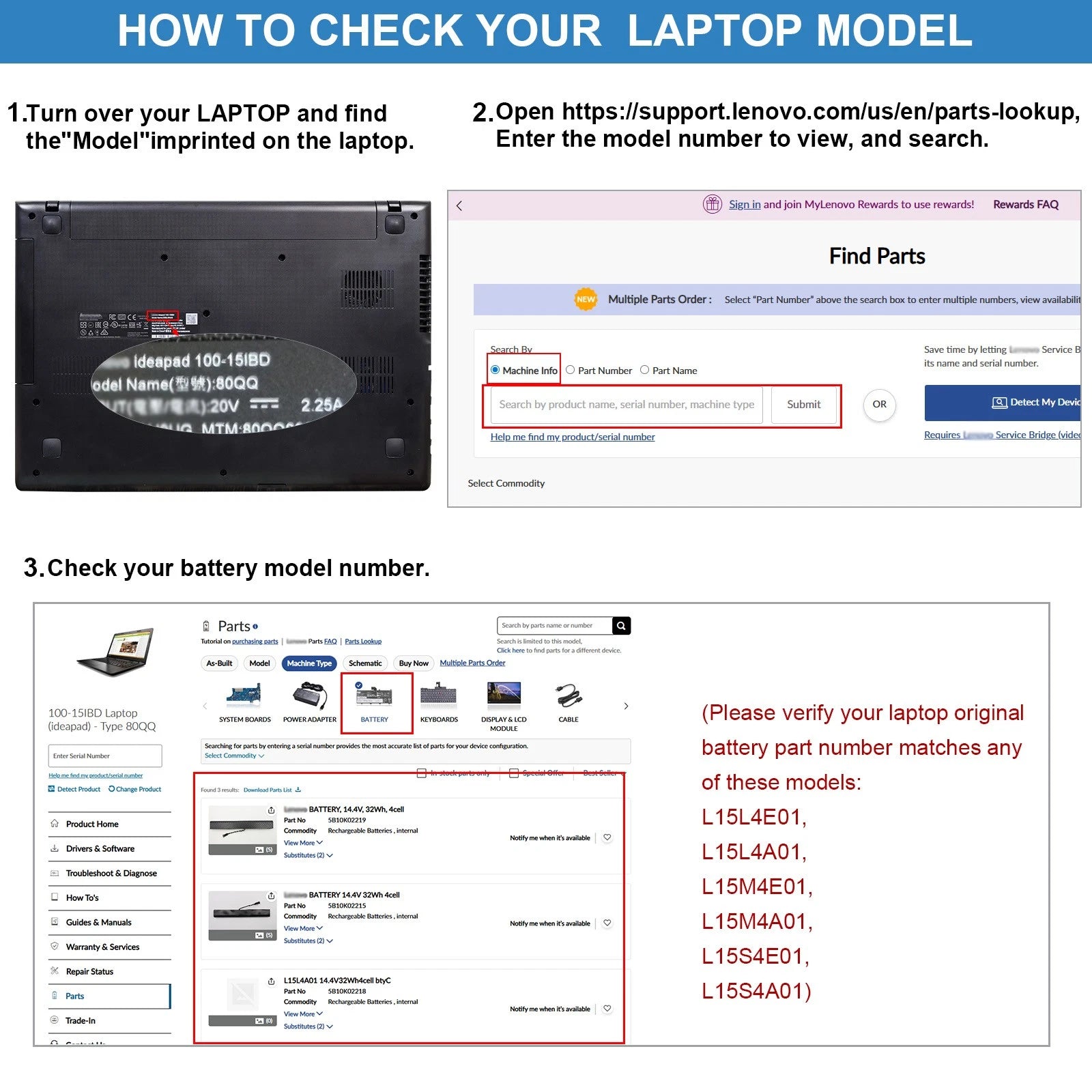 L15S4A01 L15L4A01 Battery For Lenovo Ideapad 100-15IBD 110-15ISK 100-14IBD 33Wh