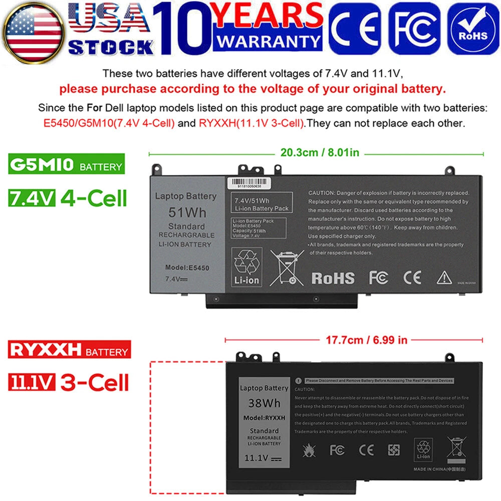 51Wh Battery for Dell Latitude E5450 E5550 Laptop 15.6" G5M10 0WYJC2 8V5GX RYXXH
