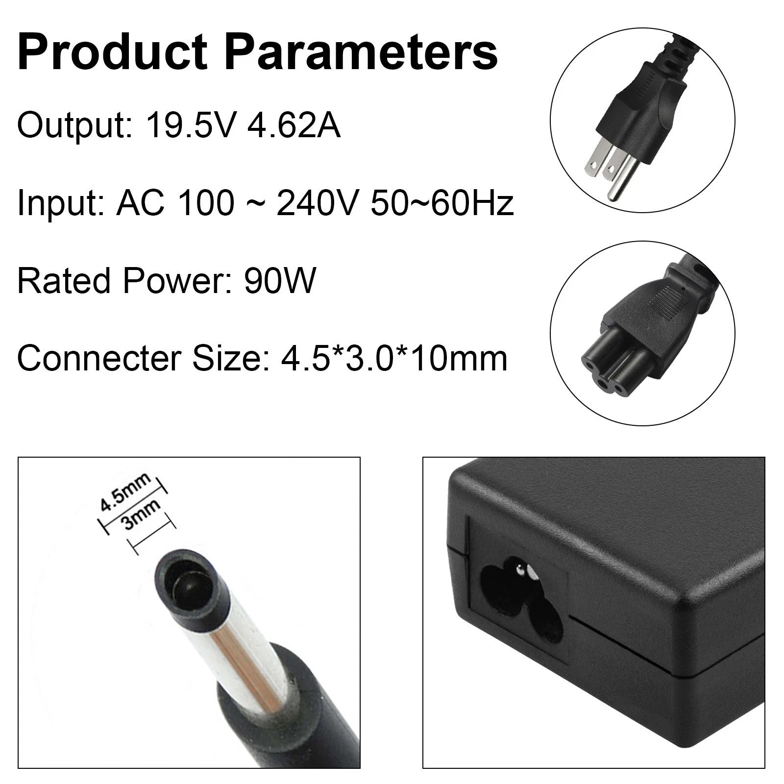 10Charger 90W 19.5V 4.62A AC Adapter For Dell Inspiron Latitude Laptop 4.5*3.0mm