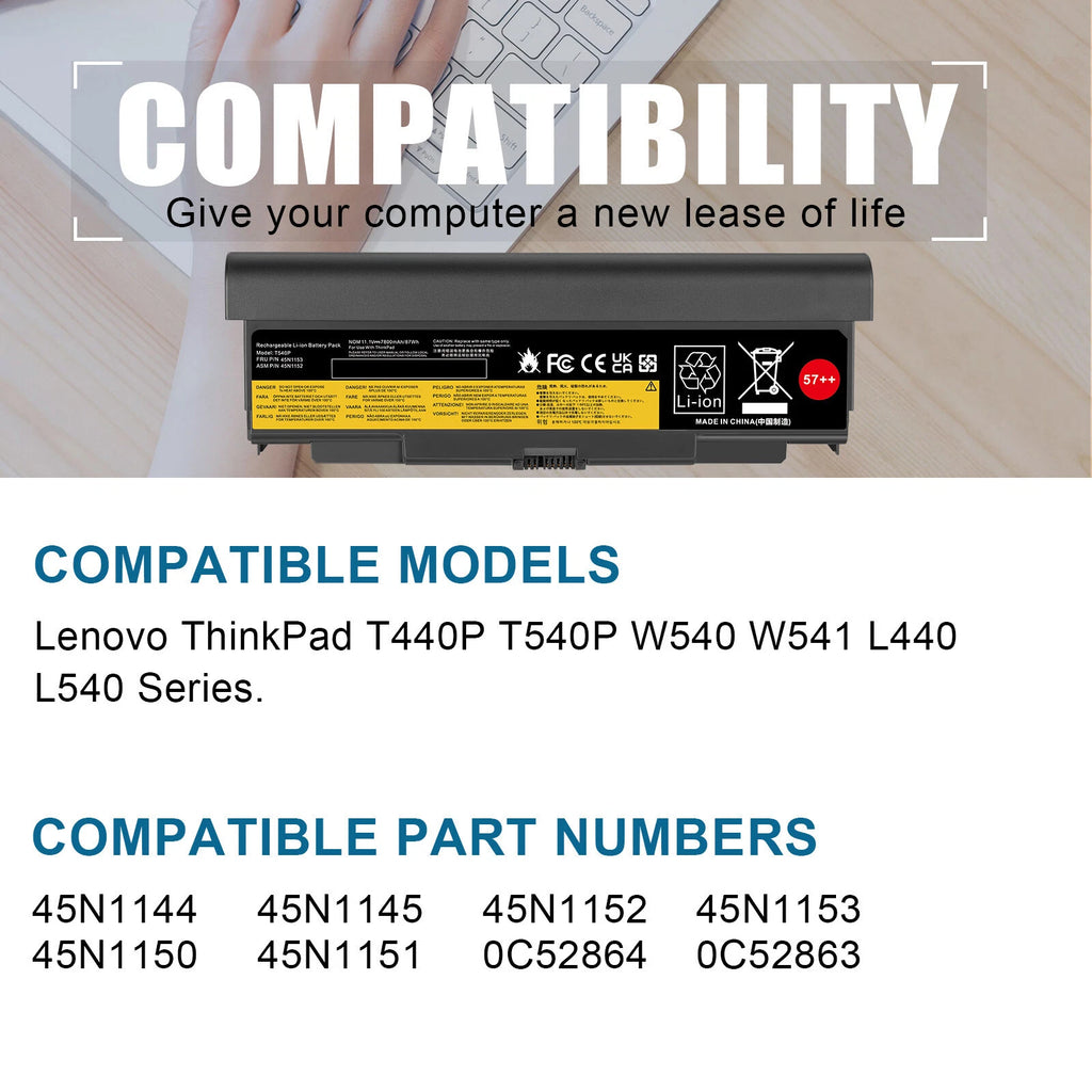 Battery for Lenovo ThinkPad T440P T540P W540 W541 L440 L540 Series 9Cell 87Wh
