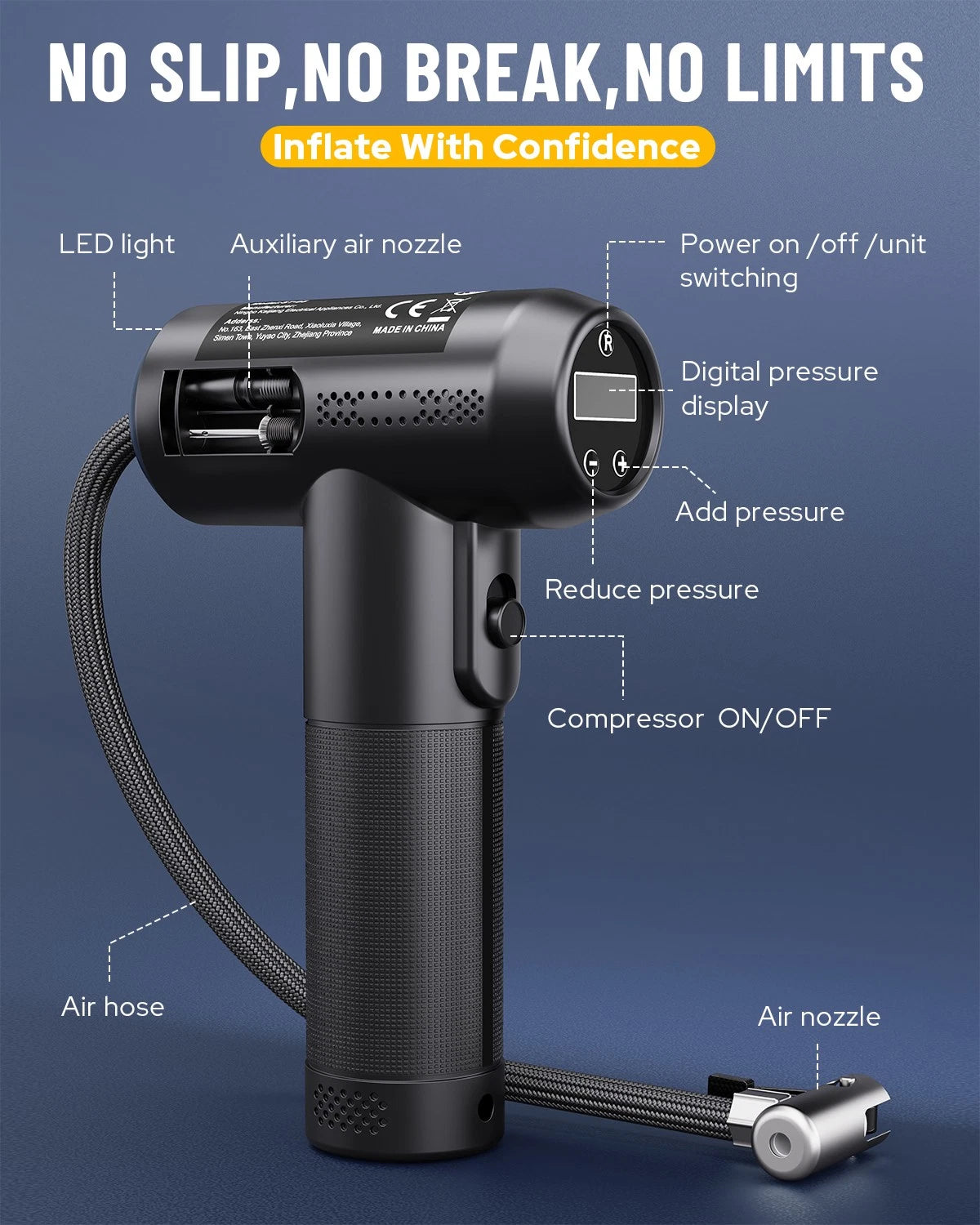 Rechargeable Car Motorcycle Tire Inflator Digital Portable Air Compressor Handle
